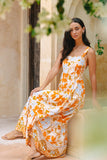 Acacia Orange Floral Tiered Maxi Dress