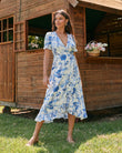 Camille Blue Floral Wrap Midi Dress