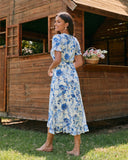 Camille Blue Floral Wrap Midi Dress