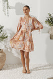 Hestia Orange Boho Button Down Mini Dress