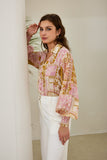 Helia Pink Abstract Shells Balloon Sleeve Blouse