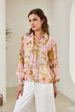 Helia Pink Abstract Shells Balloon Sleeve Blouse