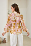 Helia Pink Abstract Shells Balloon Sleeve Blouse