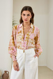 Helia Pink Abstract Shells Balloon Sleeve Blouse